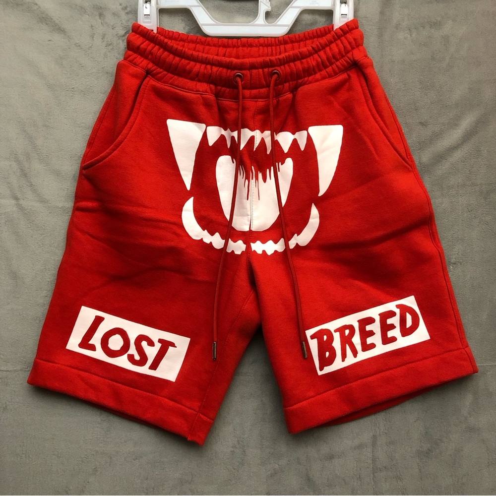 The Lost Breed Tiger Mouth Fleece Training Sweat Shorts Men’s Red White Small